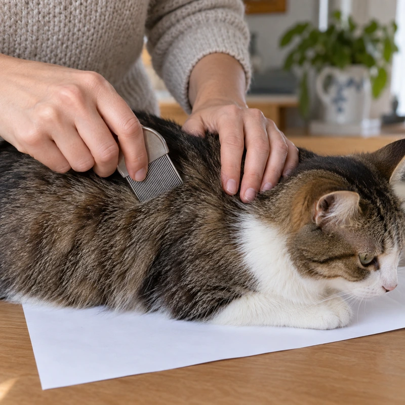 puces du chat détectées au peigne anti-puces