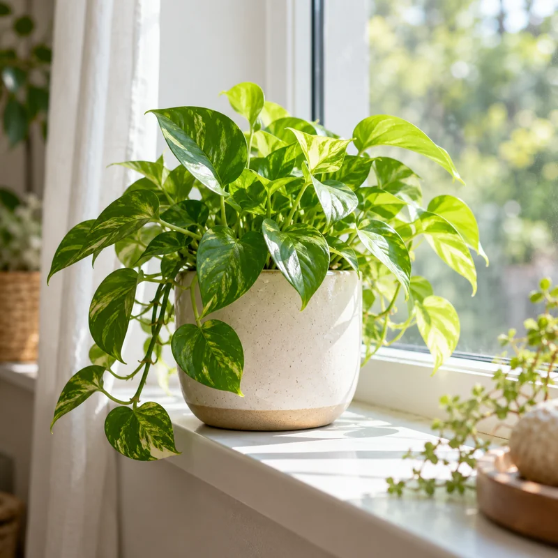 plante verte posée près de la fenêtre lumineuse du bureau